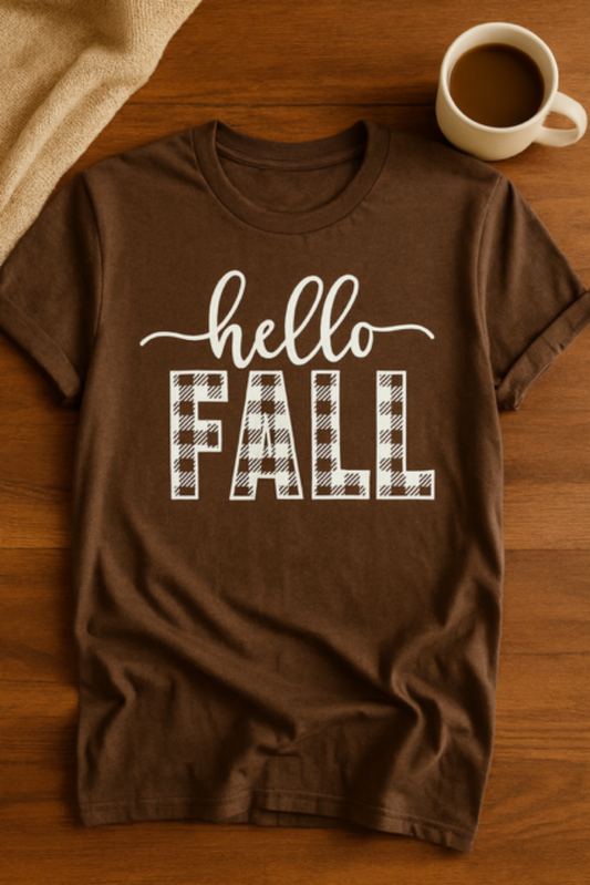 Adult Hello Fall short sleeve brown T-shirt