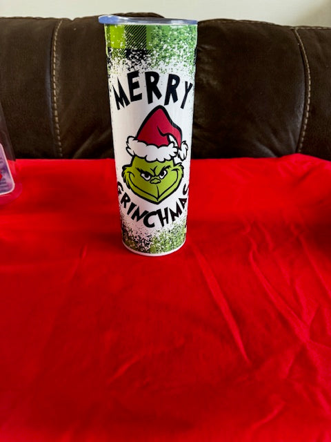 Merry Grinchmas 20oz tumbler with lid and straw