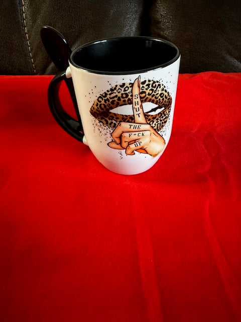 shut the F up 11 oz mug with spoon
