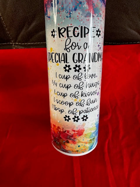 Recipe for a special grandma 20 oz tumbler with lid and straw