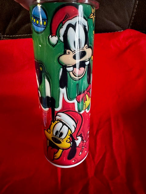 Christmas mickey/Pluto 20 oz stainless steel tumbler with lid and straw