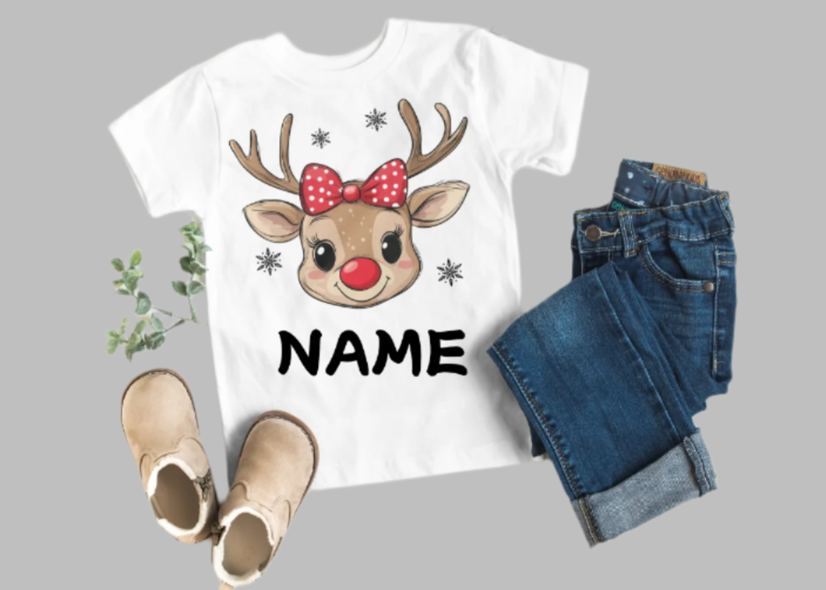 personalized girls reindeer T-shirt